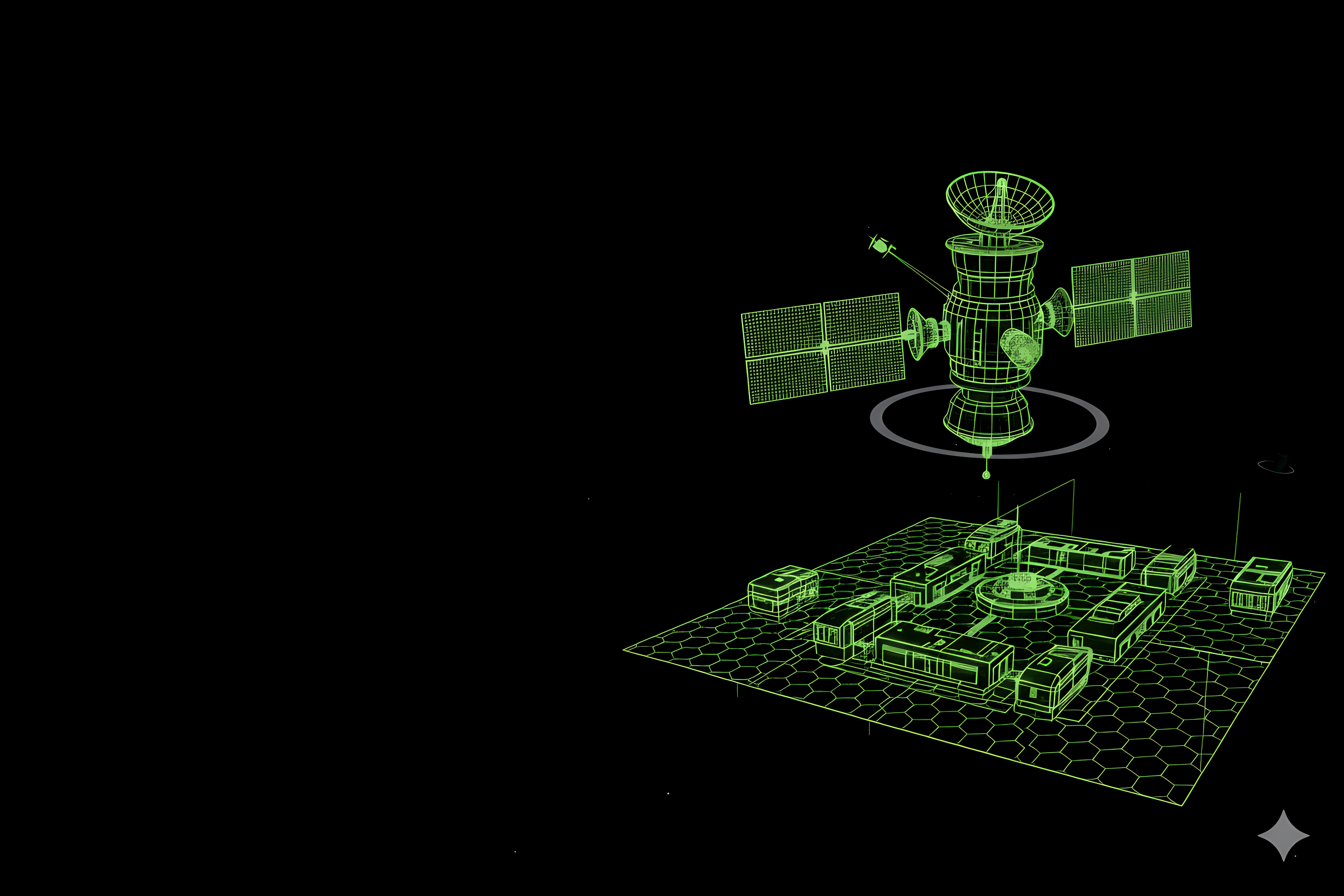 OgenaLabs neon wireframe satellite and moonbase